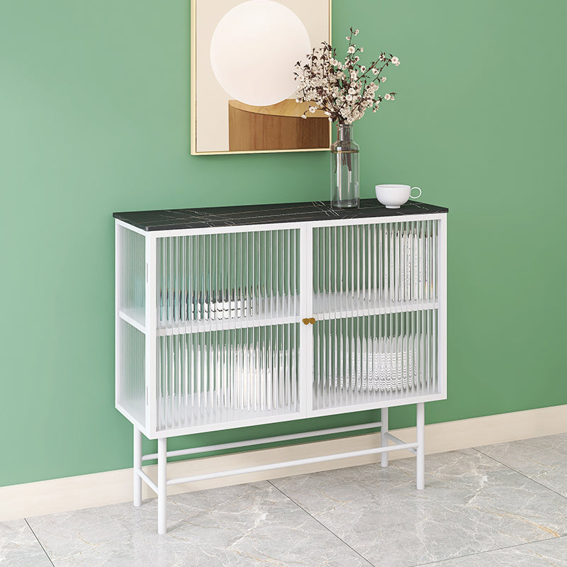 Iron Kitchen Sideboard Cabinet Modern Server Cabinet with Storage and Glass Door White-Black Clearhalo 'buffet_sideboard' 'Buffets & Sideboards' 'furn' 'furn_buffet_sideboard' 'Furniture' 'furniture_buffet_sideboard' 'Kitchen & Dining Furniture' 4965957
