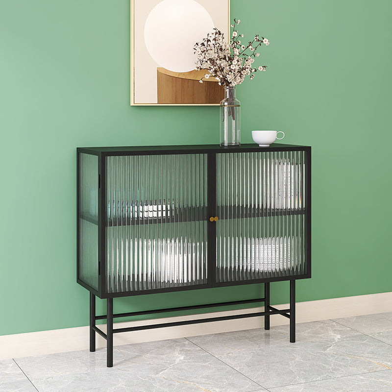 Iron Kitchen Sideboard Cabinet Modern Server Cabinet with Storage and Glass Door Black Clearhalo 'buffet_sideboard' 'Buffets & Sideboards' 'furn' 'furn_buffet_sideboard' 'Furniture' 'furniture_buffet_sideboard' 'Kitchen & Dining Furniture' 4965962