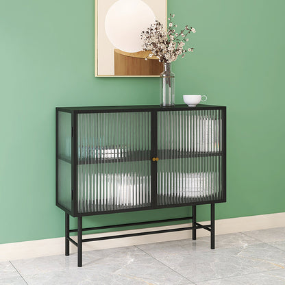 Iron Kitchen Sideboard Cabinet Modern Server Cabinet with Storage and Glass Door Black Clearhalo 'buffet_sideboard' 'Buffets & Sideboards' 'furn' 'furn_buffet_sideboard' 'Furniture' 'furniture_buffet_sideboard' 'Kitchen & Dining Furniture' 4965962