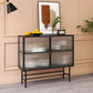 Iron Kitchen Sideboard Cabinet Modern Server Cabinet with Storage and Glass Door Clearhalo 'buffet_sideboard' 'Buffets & Sideboards' 'furn' 'furn_buffet_sideboard' 'Furniture' 'furniture_buffet_sideboard' 'Kitchen & Dining Furniture' 4965967