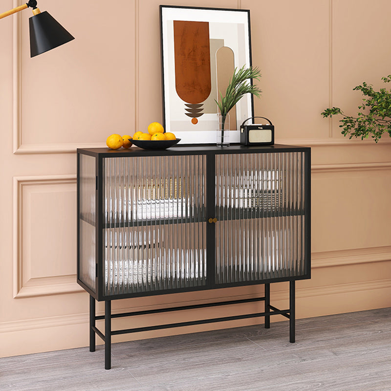 Iron Kitchen Sideboard Cabinet Modern Server Cabinet with Storage and Glass Door Clearhalo 'buffet_sideboard' 'Buffets & Sideboards' 'furn' 'furn_buffet_sideboard' 'Furniture' 'furniture_buffet_sideboard' 'Kitchen & Dining Furniture' 4965967