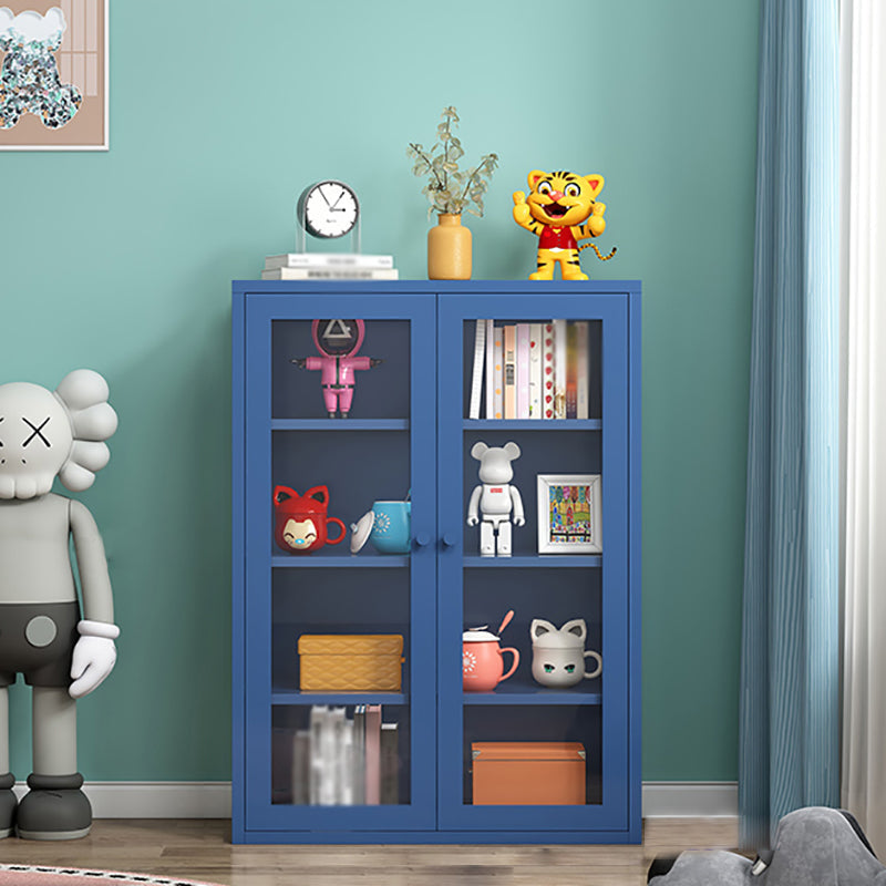 Steel Dining Room Sideboard Cabinet Modern Server Cabinet with Storage and Two Doors Dark Blue Glass Clearhalo 'buffet_sideboard' 'Buffets & Sideboards' 'Furniture' 'furniture_buffet_sideboard' 'Kitchen & Dining Furniture' 4965978