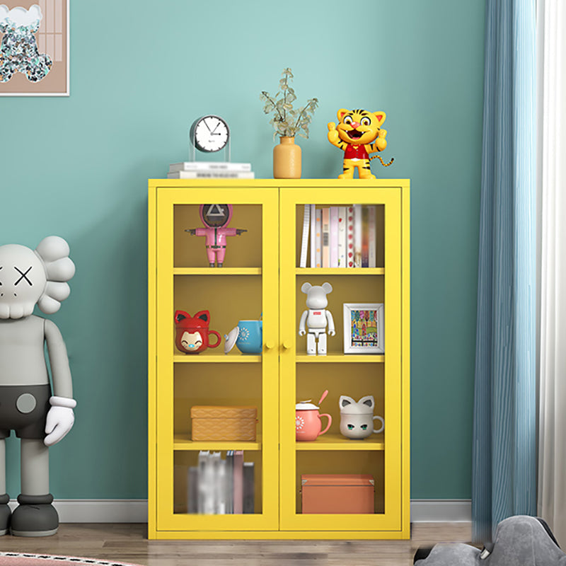 Steel Dining Room Sideboard Cabinet Modern Server Cabinet with Storage and Two Doors Yellow Glass Clearhalo 'buffet_sideboard' 'Buffets & Sideboards' 'Furniture' 'furniture_buffet_sideboard' 'Kitchen & Dining Furniture' 4965979