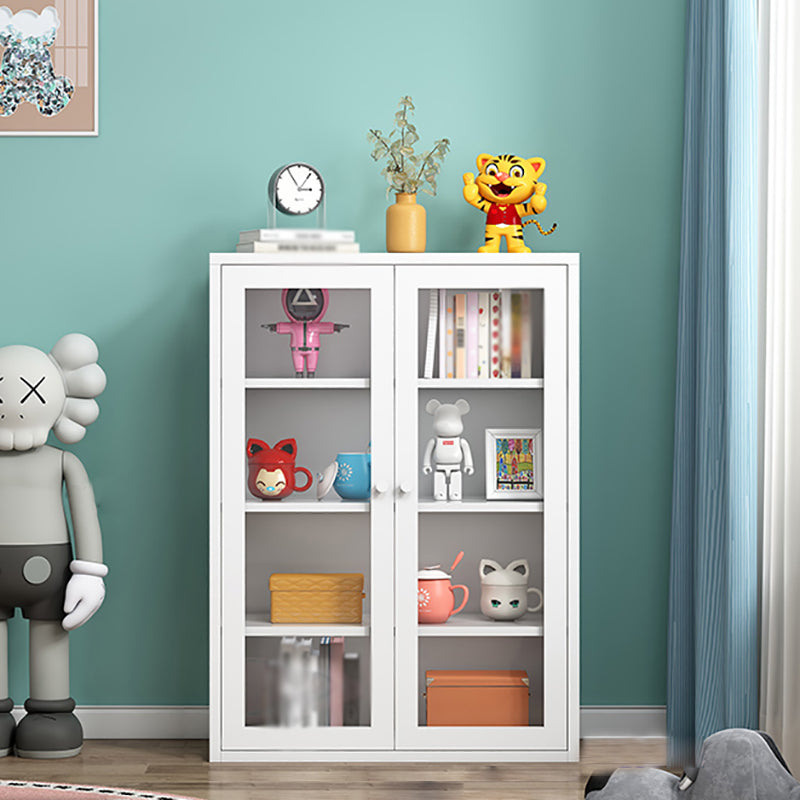 Steel Dining Room Sideboard Cabinet Modern Server Cabinet with Storage and Two Doors White Glass Clearhalo 'buffet_sideboard' 'Buffets & Sideboards' 'Furniture' 'furniture_buffet_sideboard' 'Kitchen & Dining Furniture' 4965983