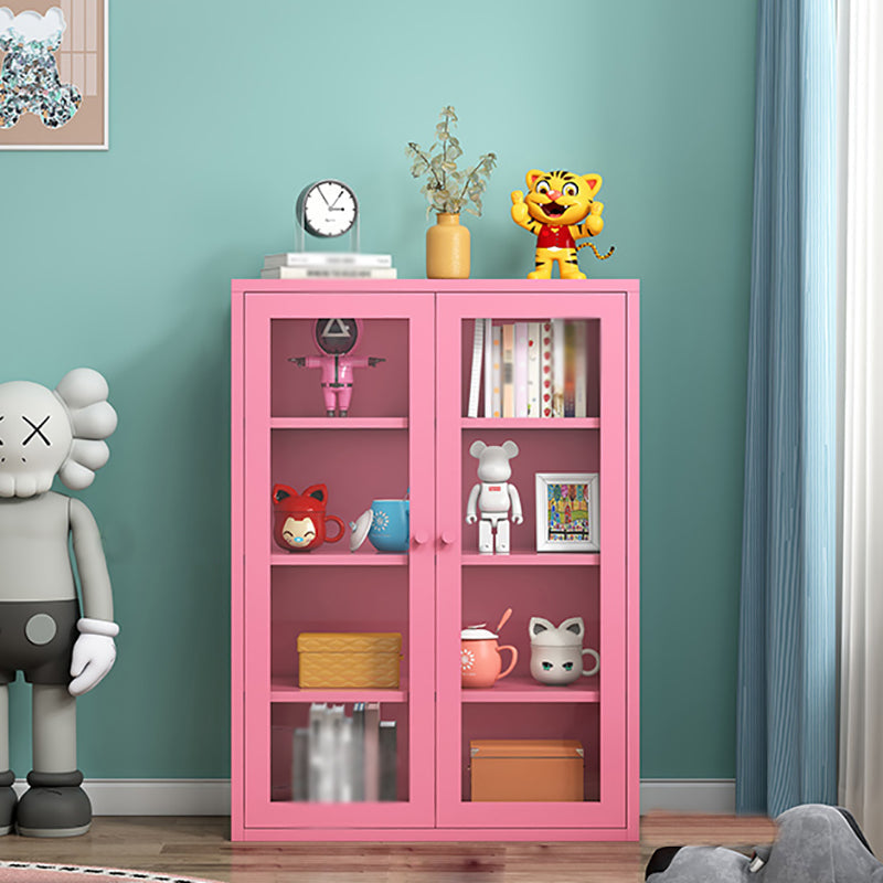 Steel Dining Room Sideboard Cabinet Modern Server Cabinet with Storage and Two Doors Pink Glass Clearhalo 'buffet_sideboard' 'Buffets & Sideboards' 'Furniture' 'furniture_buffet_sideboard' 'Kitchen & Dining Furniture' 4965986