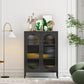 Steel Dining Room Sideboard Cabinet Modern Server Cabinet with Storage and Two Doors Black Vertical Glass Clearhalo 'buffet_sideboard' 'Buffets & Sideboards' 'Furniture' 'furniture_buffet_sideboard' 'Kitchen & Dining Furniture' 4966003