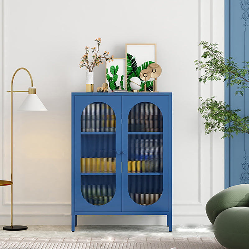 Steel Dining Room Sideboard Cabinet Modern Server Cabinet with Storage and Two Doors Dark Blue Vertical Glass Clearhalo 'buffet_sideboard' 'Buffets & Sideboards' 'Furniture' 'furniture_buffet_sideboard' 'Kitchen & Dining Furniture' 4966004