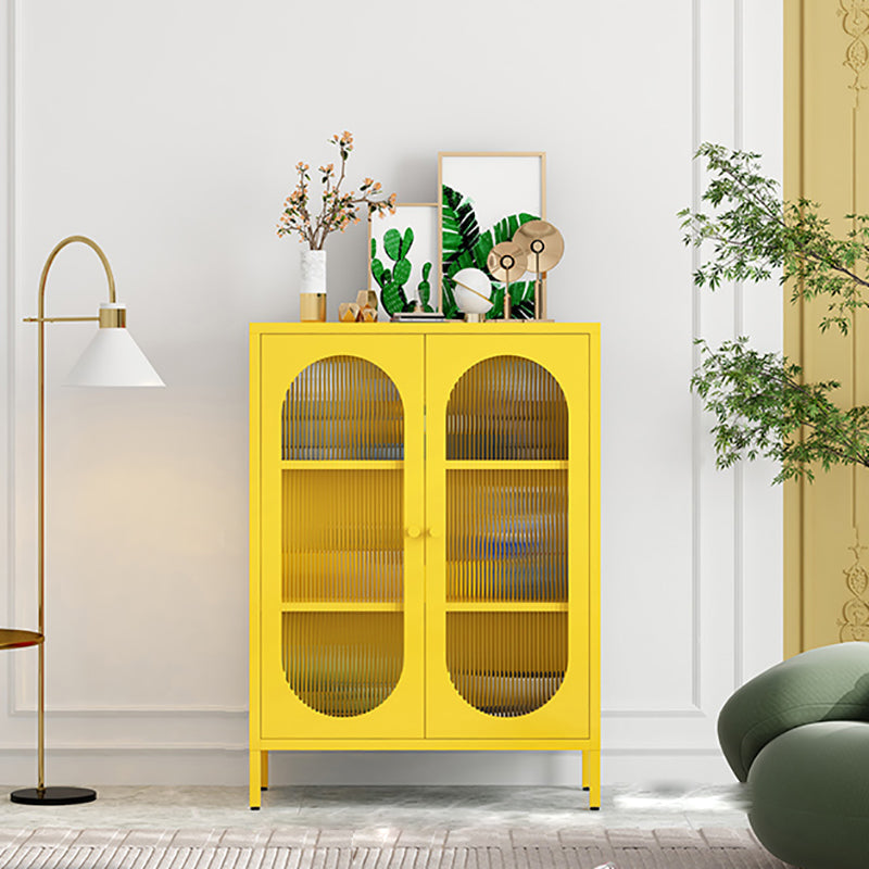 Steel Dining Room Sideboard Cabinet Modern Server Cabinet with Storage and Two Doors Yellow Vertical Glass Clearhalo 'buffet_sideboard' 'Buffets & Sideboards' 'Furniture' 'furniture_buffet_sideboard' 'Kitchen & Dining Furniture' 4966005