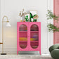 Steel Dining Room Sideboard Cabinet Modern Server Cabinet with Storage and Two Doors Pink Vertical Glass Clearhalo 'buffet_sideboard' 'Buffets & Sideboards' 'Furniture' 'furniture_buffet_sideboard' 'Kitchen & Dining Furniture' 4966008