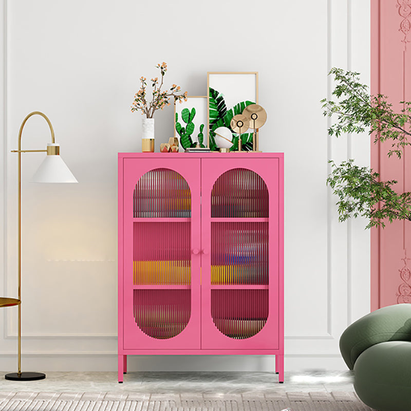 Steel Dining Room Sideboard Cabinet Modern Server Cabinet with Storage and Two Doors Pink Vertical Glass Clearhalo 'buffet_sideboard' 'Buffets & Sideboards' 'Furniture' 'furniture_buffet_sideboard' 'Kitchen & Dining Furniture' 4966008
