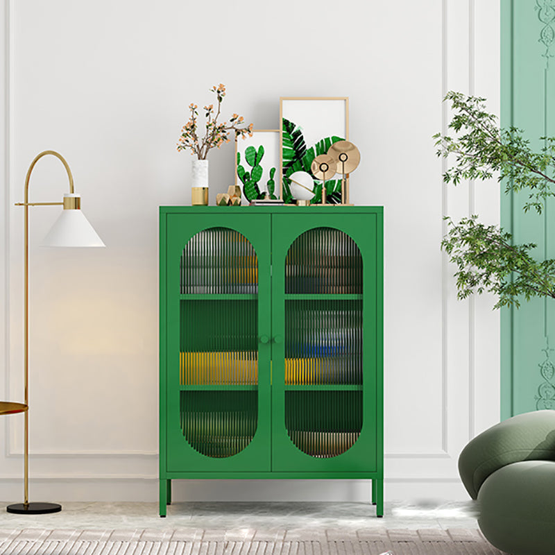 Steel Dining Room Sideboard Cabinet Modern Server Cabinet with Storage and Two Doors Green Vertical Glass Clearhalo 'buffet_sideboard' 'Buffets & Sideboards' 'Furniture' 'furniture_buffet_sideboard' 'Kitchen & Dining Furniture' 4966009