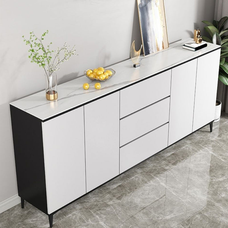 Modern Marble Sideboard Table 2-Drawer 80-inch Sideboard in White White Clearhalo 'buffet_sideboard' 'Buffets & Sideboards' 'furn' 'furn_buffet_sideboard' 'Furniture' 'furniture_buffet_sideboard' 'Kitchen & Dining Furniture' 4968355