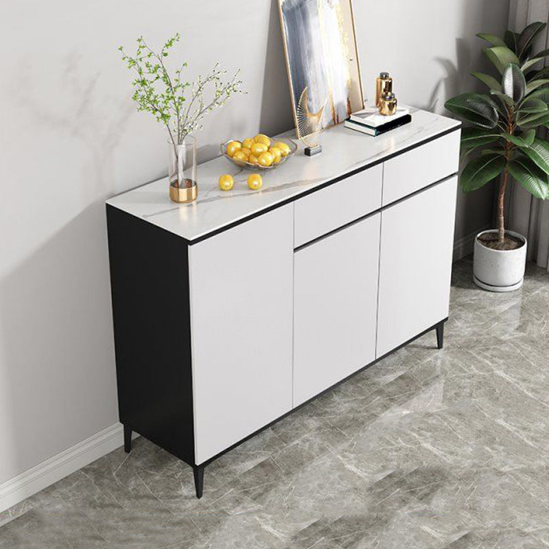 Modern Marble Sideboard Table 2-Drawer 80-inch Sideboard in White 47"L x 14"W x 35"H White Clearhalo 'buffet_sideboard' 'Buffets & Sideboards' 'furn' 'furn_buffet_sideboard' 'Furniture' 'furniture_buffet_sideboard' 'Kitchen & Dining Furniture' 4968357