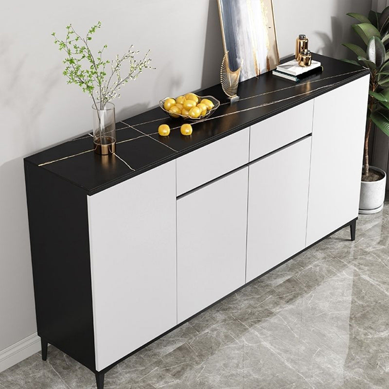 Modern Marble Sideboard Table 2-Drawer 80-inch Sideboard in White Black Clearhalo 'buffet_sideboard' 'Buffets & Sideboards' 'furn' 'furn_buffet_sideboard' 'Furniture' 'furniture_buffet_sideboard' 'Kitchen & Dining Furniture' 4968358