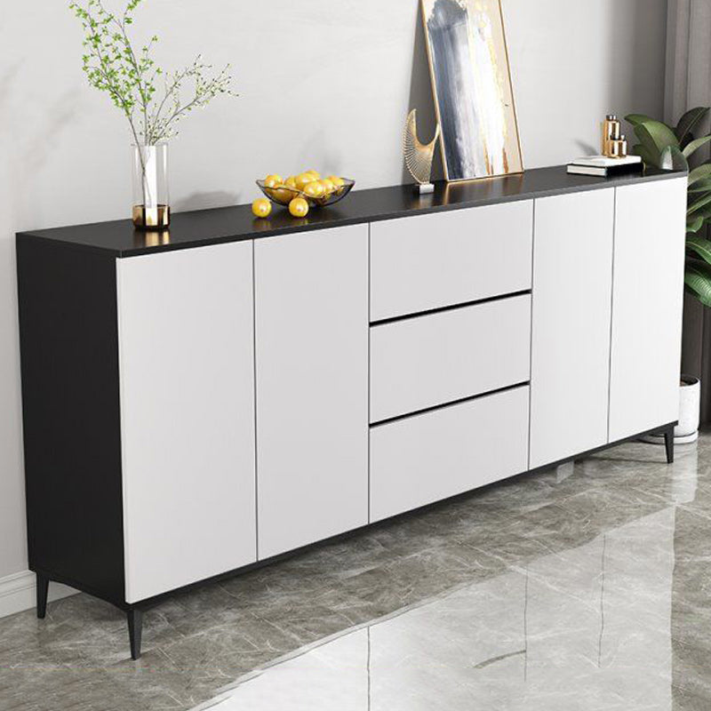 Modern Marble Sideboard Table 2-Drawer 80-inch Sideboard in White Black Clearhalo 'buffet_sideboard' 'Buffets & Sideboards' 'furn' 'furn_buffet_sideboard' 'Furniture' 'furniture_buffet_sideboard' 'Kitchen & Dining Furniture' 4968359