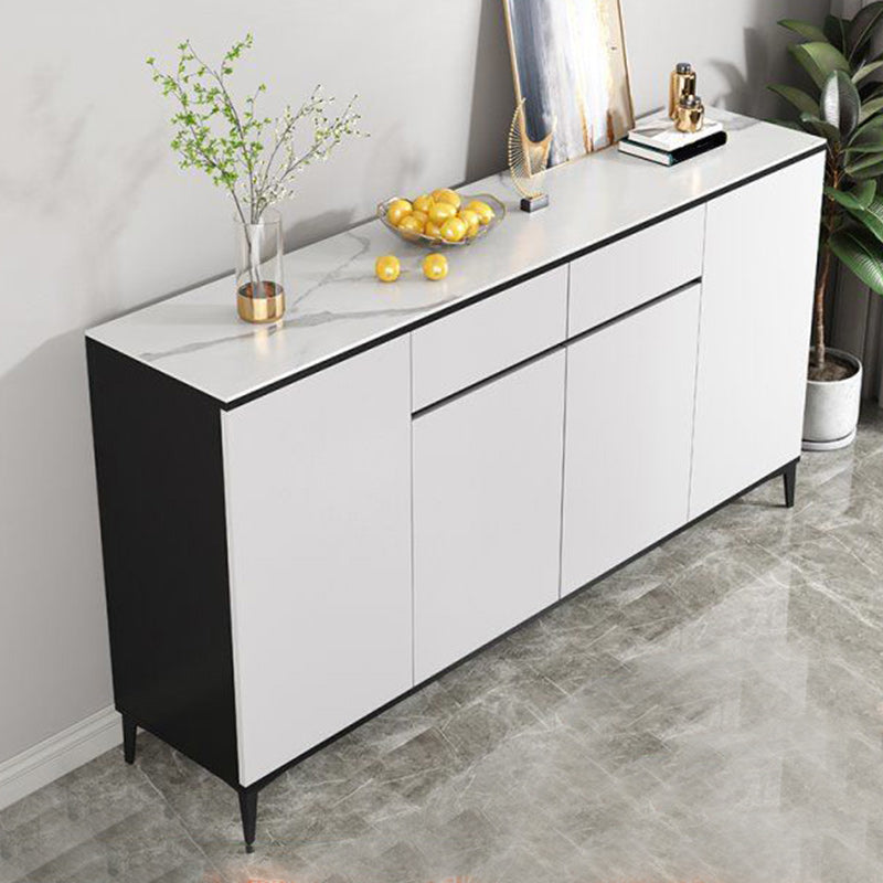 Modern Marble Sideboard Table 2-Drawer 80-inch Sideboard in White White Clearhalo 'buffet_sideboard' 'Buffets & Sideboards' 'furn' 'furn_buffet_sideboard' 'Furniture' 'furniture_buffet_sideboard' 'Kitchen & Dining Furniture' 4968361