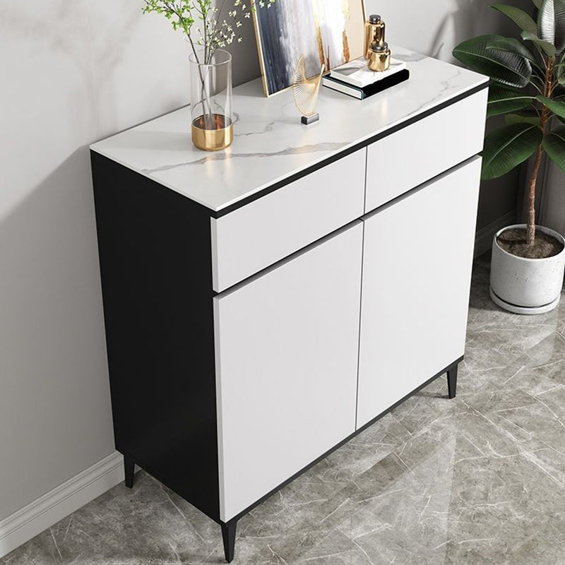 Modern Marble Sideboard Table 2-Drawer 80-inch Sideboard in White 31"L x 14"W x 35"H White Clearhalo 'buffet_sideboard' 'Buffets & Sideboards' 'furn' 'furn_buffet_sideboard' 'Furniture' 'furniture_buffet_sideboard' 'Kitchen & Dining Furniture' 4968369
