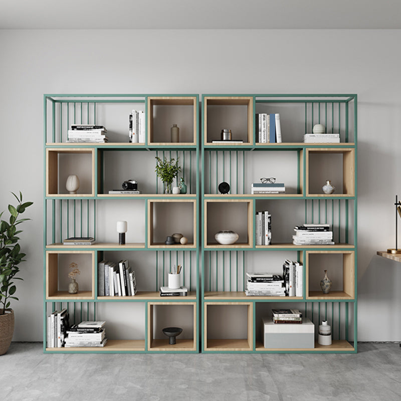 Modern Living Room Etagere Bookshelf Metal Frame Solid Wood Shelf Bookcase Clearhalo 'Bookcases' 'furn' 'furn_bookcases' 'Furniture' 'furniture_bookcases' 'Office Furniture' 4969548