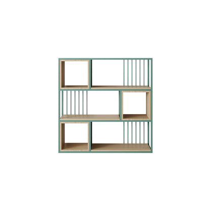 Modern Living Room Etagere Bookshelf Metal Frame Solid Wood Shelf Bookcase 39.4"L x 9.8"W x 47.2"H Green Clearhalo 'Bookcases' 'furn' 'furn_bookcases' 'Furniture' 'furniture_bookcases' 'Office Furniture' 4969556