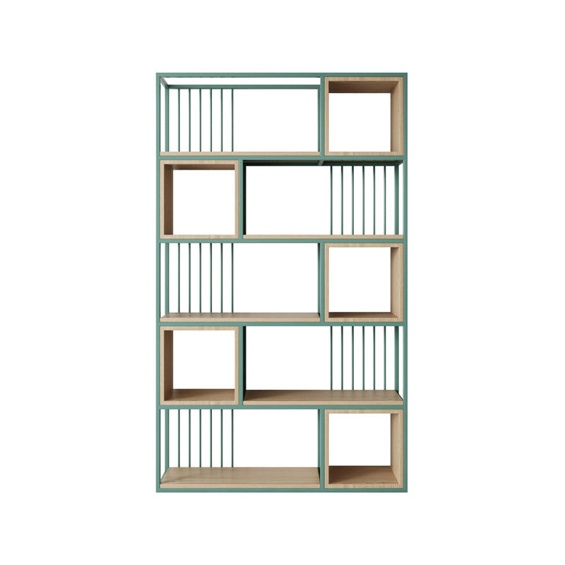 Modern Living Room Etagere Bookshelf Metal Frame Solid Wood Shelf Bookcase 47.2"L x 9.8"W x 78.7"H Green Clearhalo 'Bookcases' 'furn' 'furn_bookcases' 'Furniture' 'furniture_bookcases' 'Office Furniture' 4969561