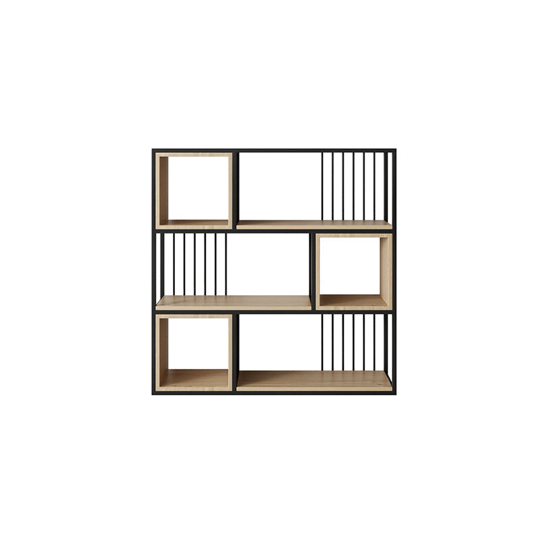 Modern Living Room Etagere Bookshelf Metal Frame Solid Wood Shelf Bookcase 47.2"L x 9.8"W x 47.2"H Black Clearhalo 'Bookcases' 'furn' 'furn_bookcases' 'Furniture' 'furniture_bookcases' 'Office Furniture' 4969562