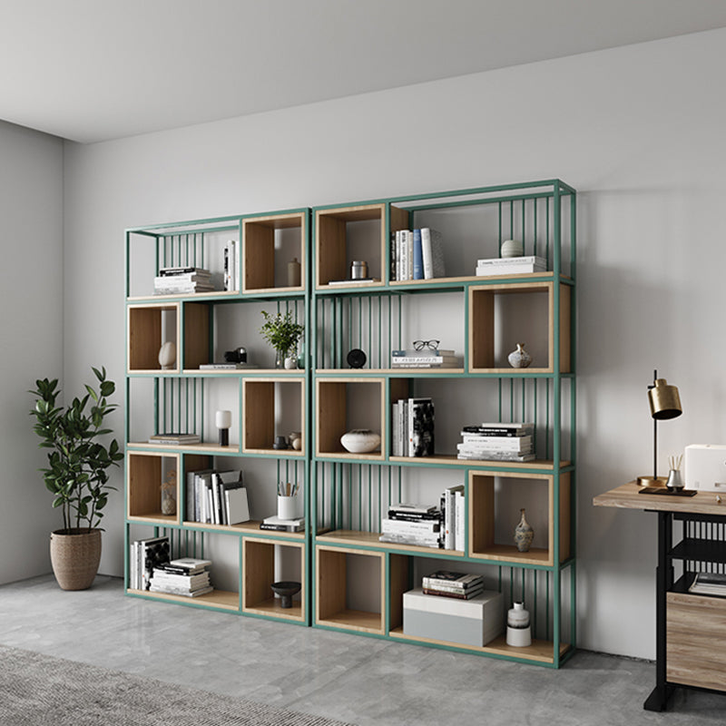 Modern Living Room Etagere Bookshelf Metal Frame Solid Wood Shelf Bookcase Clearhalo 'Bookcases' 'furn' 'furn_bookcases' 'Furniture' 'furniture_bookcases' 'Office Furniture' 4969564