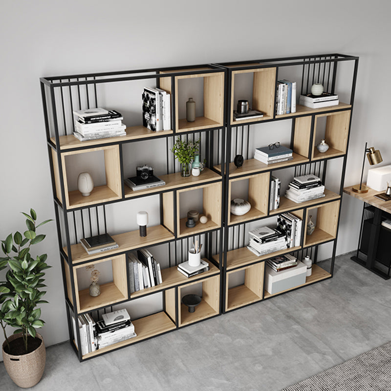 Modern Living Room Etagere Bookshelf Metal Frame Solid Wood Shelf Bookcase Clearhalo 'Bookcases' 'furn' 'furn_bookcases' 'Furniture' 'furniture_bookcases' 'Office Furniture' 4969568