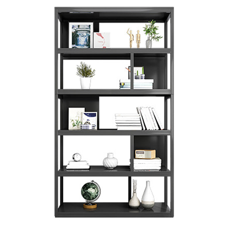 Vertical Metal Frame Etagere Bookshelf Manufactured Wood Shelf Bookcase for Living Room 23.6"L x 11.8"W x 69.9"H Black Clearhalo 'Bookcases' 'furn' 'furn_bookcases' 'Furniture' 'furniture_bookcases' 'Office Furniture' 4969582
