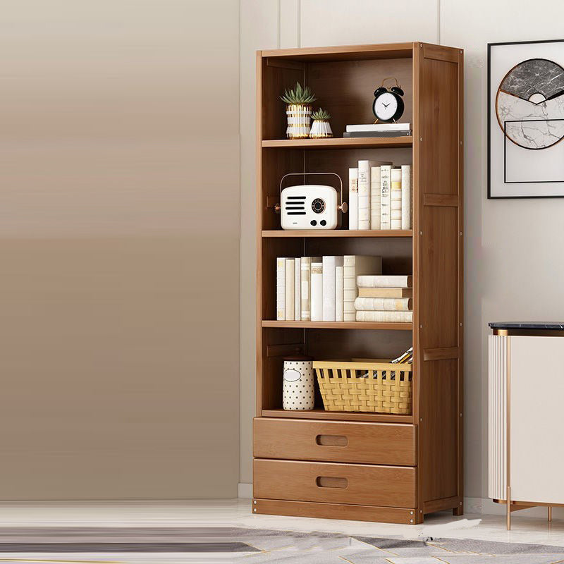 Manufactured Wood Standard Bookshelf Brown Vertical Bookcase with Door and Drawer 23.6"L x 11.8"W x 63"H Drawers Clearhalo 'Bookcases' 'furn' 'furn_bookcases' 'Furniture' 'furniture_bookcases' 'Office Furniture' 4969659