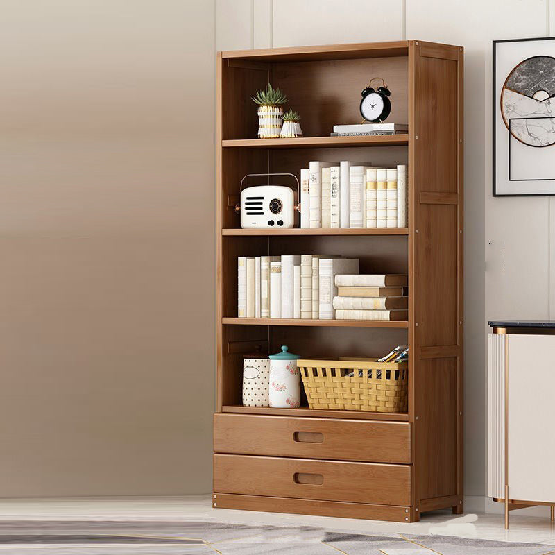Manufactured Wood Standard Bookshelf Brown Vertical Bookcase with Door and Drawer 31.5"L x 11.8"W x 63"H Drawers Clearhalo 'Bookcases' 'furn' 'furn_bookcases' 'Furniture' 'furniture_bookcases' 'Office Furniture' 4969672