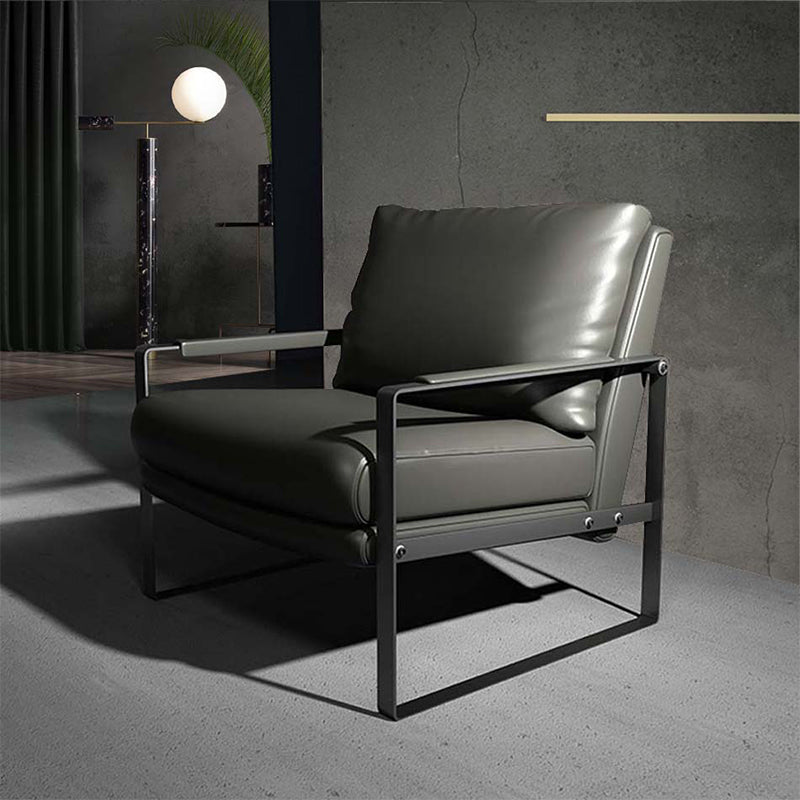 Bonded Leather/Linen Arm Chair 27.5 "L x 34.2"W x 31.4"H Arms Included Chair Dark Gray Black Clearhalo 'Accent Chairs' 'accent_chairs' 'Chairs & Seating' 'furn' 'furn_accent_chairs' 'Furniture' 'furniture_accent_chairs' 'Living Room Furniture' 4970546