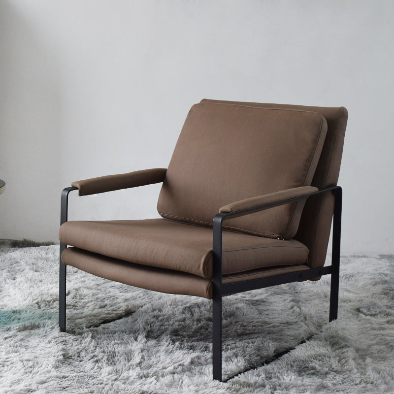 Bonded Leather/Linen Arm Chair 27.5 "L x 34.2"W x 31.4"H Arms Included Chair Brown Black Clearhalo 'Accent Chairs' 'accent_chairs' 'Chairs & Seating' 'furn' 'furn_accent_chairs' 'Furniture' 'furniture_accent_chairs' 'Living Room Furniture' 4970547