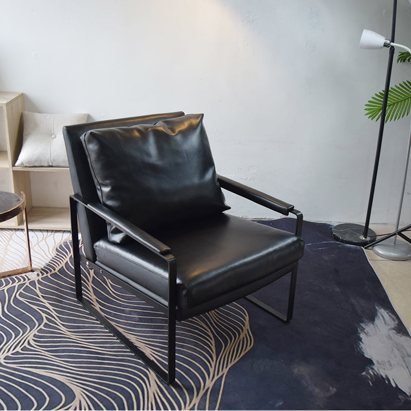 Bonded Leather/Linen Arm Chair 27.5 "L x 34.2"W x 31.4"H Arms Included Chair Black Black Clearhalo 'Accent Chairs' 'accent_chairs' 'Chairs & Seating' 'furn' 'furn_accent_chairs' 'Furniture' 'furniture_accent_chairs' 'Living Room Furniture' 4970551