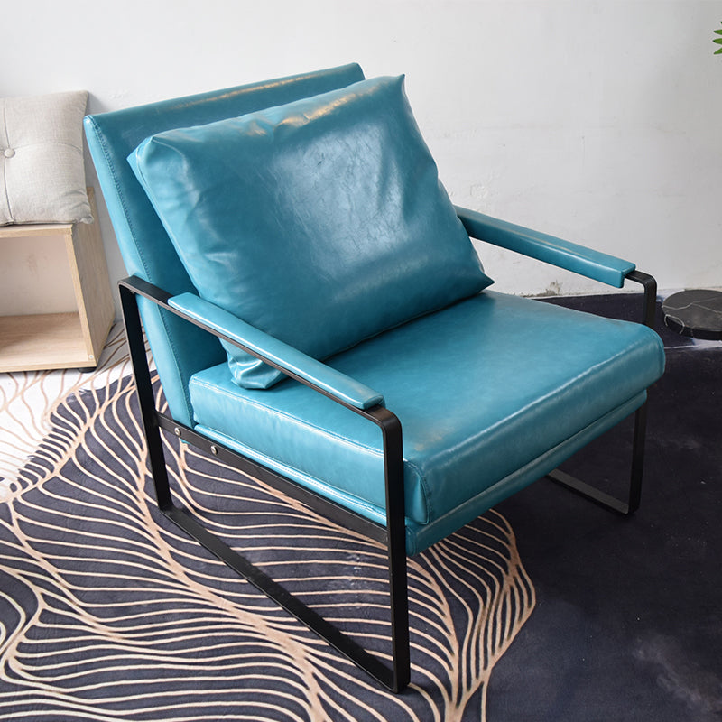 Bonded Leather/Linen Arm Chair 27.5 "L x 34.2"W x 31.4"H Arms Included Chair Blue Black Clearhalo 'Accent Chairs' 'accent_chairs' 'Chairs & Seating' 'furn' 'furn_accent_chairs' 'Furniture' 'furniture_accent_chairs' 'Living Room Furniture' 4970552