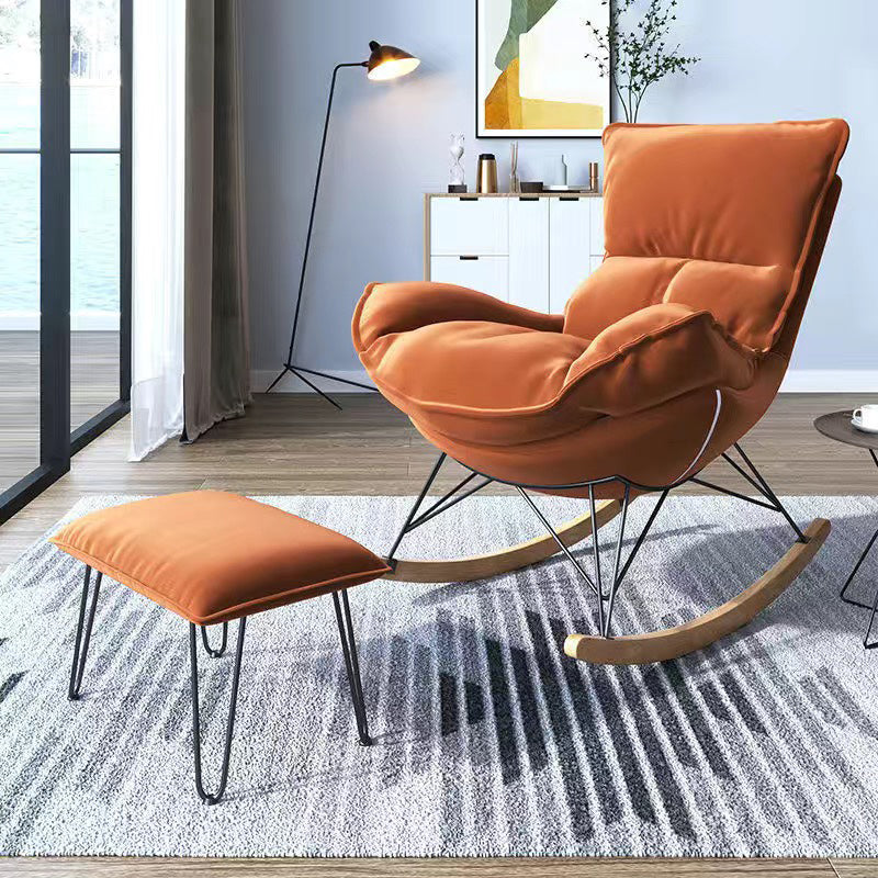 26.77" L x 37.40" W x 34.64" H Reclining Armless Lounge Chair with Sewn Pillow Back Orange Suede Clearhalo 'Accent Chairs' 'accent_chairs' 'Chairs & Seating' 'furn' 'furn_accent_chairs' 'Furniture' 'furniture_accent_chairs' 'Living Room Furniture' 4970776