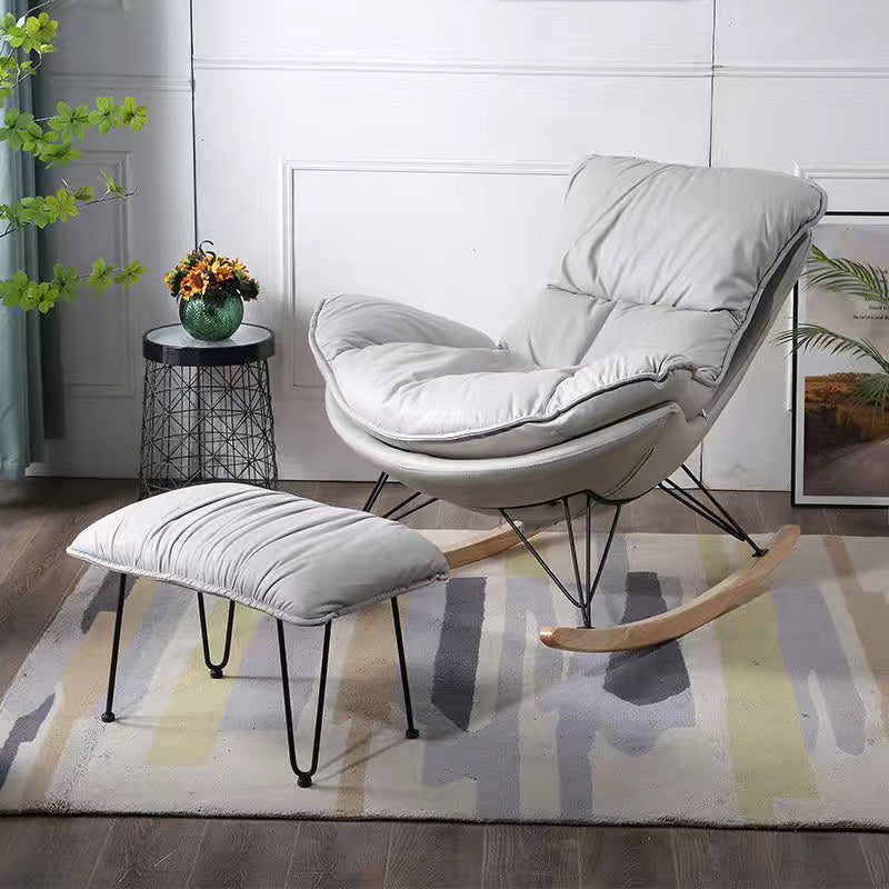 26.77" L x 37.40" W x 34.64" H Reclining Armless Lounge Chair with Sewn Pillow Back Light Gray Faux Leather Clearhalo 'Accent Chairs' 'accent_chairs' 'Chairs & Seating' 'furn' 'furn_accent_chairs' 'Furniture' 'furniture_accent_chairs' 'Living Room Furniture' 4970779