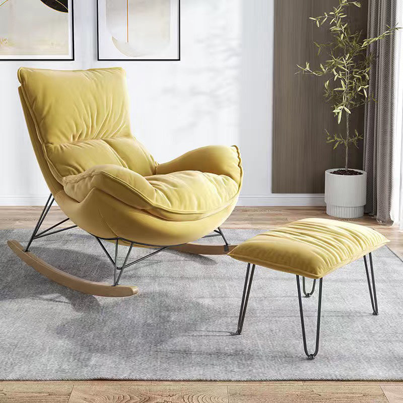 26.77" L x 37.40" W x 34.64" H Reclining Armless Lounge Chair with Sewn Pillow Back Yellow Suede Clearhalo 'Accent Chairs' 'accent_chairs' 'Chairs & Seating' 'furn' 'furn_accent_chairs' 'Furniture' 'furniture_accent_chairs' 'Living Room Furniture' 4970783