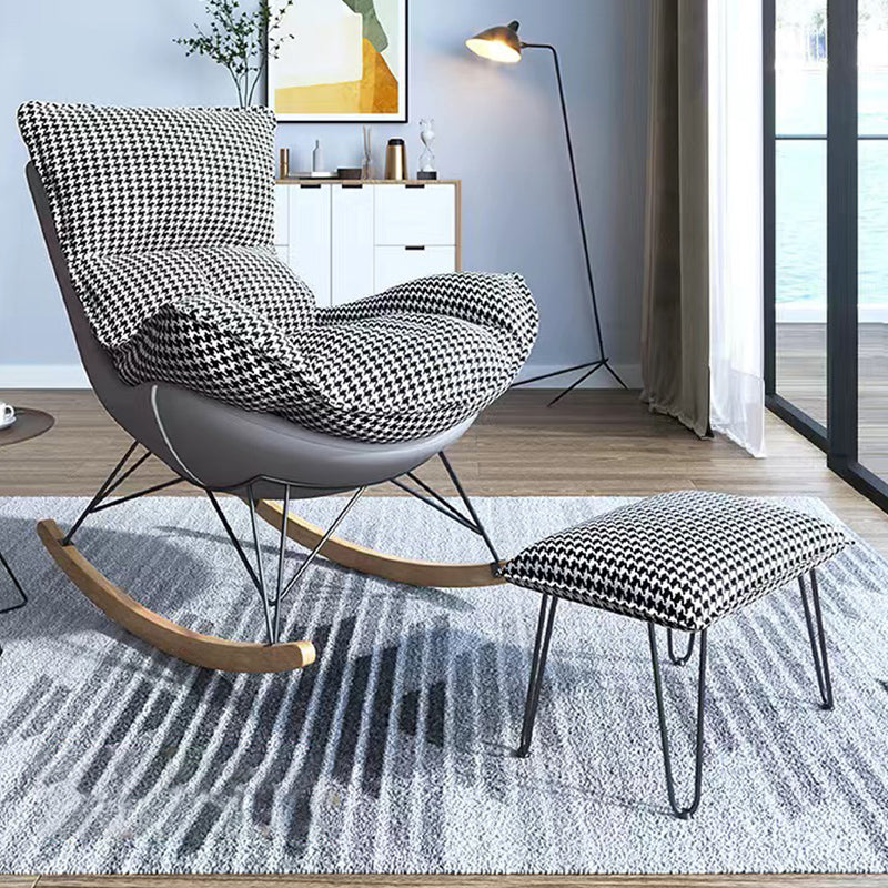 26.77" L x 37.40" W x 34.64" H Reclining Armless Lounge Chair with Sewn Pillow Back Gray Houndstooth Linen Clearhalo 'Accent Chairs' 'accent_chairs' 'Chairs & Seating' 'furn' 'furn_accent_chairs' 'Furniture' 'furniture_accent_chairs' 'Living Room Furniture' 4970792