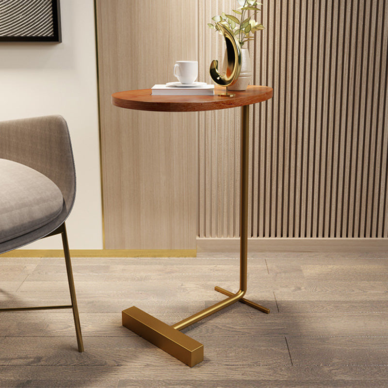 Wood Top Pedestal End Table Modern Sofa Side End Table for Living Room Gold Brown Clearhalo 'Coffee & Accent Tables' 'End & Side Tables' 'end_side_table' 'end_side_tables' 'furn' 'furn_end_side_tables' 'Furniture' 'furniture_end_side_table' 'Living Room Furniture' 4970857