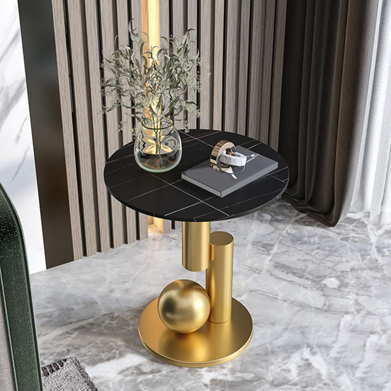 Modern Style Rock Slab Top with Black/gold Metal Work Base Side Table 22"H x 20"L x 20"W Gold Black Gold Clearhalo 'Coffee & Accent Tables' 'End & Side Tables' 'end_side_table' 'Furniture' 'furniture_end_side_table' 'Living Room Furniture' 4970874