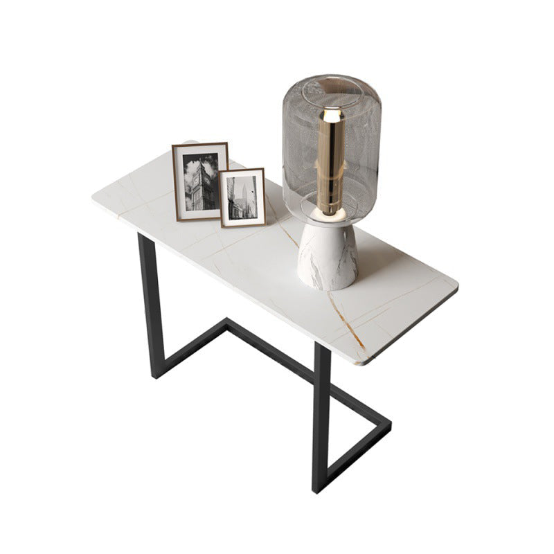Rectangular Stone Top Corner Table Iron C Side Table 65L X 28W X 55H End Table Black White Gold Clearhalo 'Coffee & Accent Tables' 'End & Side Tables' 'end_side_table' 'end_side_tables' 'furn' 'furn_end_side_tables' 'Furniture' 'furniture_end_side_table' 'Living Room Furniture' 4970897