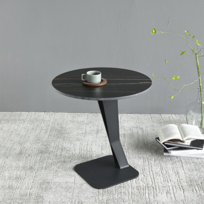 Marble Top End Table Mental Pedestal Sofa Side End Table for Living Room Black Clearhalo 'Coffee & Accent Tables' 'End & Side Tables' 'end_side_table' 'end_side_tables' 'furn' 'furn_end_side_tables' 'Furniture' 'furniture_end_side_table' 'Living Room Furniture' 4970941
