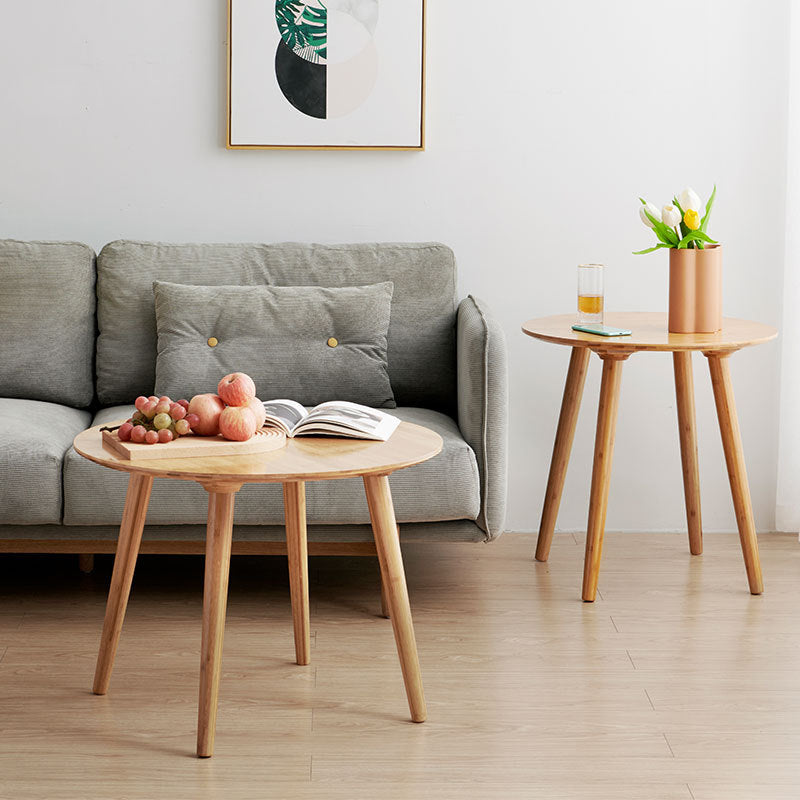 Scandinavian Brown/Natural Wood Top End Table 4 Legs Round Side Table Clearhalo 'Coffee & Accent Tables' 'End & Side Tables' 'end_side_table' 'Furniture' 'furniture_end_side_table' 'Living Room Furniture' 4970950