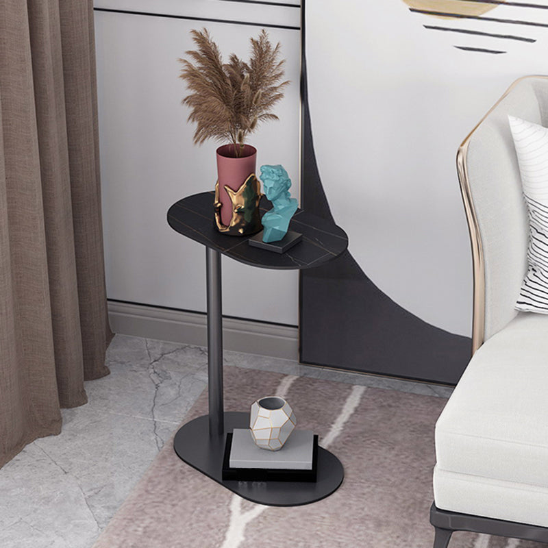 Mid-Century Modern Stone Top Side Table Elliptical Pedestal End Table 24"H x 20"L x 12"W Black Black Clearhalo 'Coffee & Accent Tables' 'End & Side Tables' 'end_side_table' 'Furniture' 'furniture_end_side_table' 'Living Room Furniture' 4971005