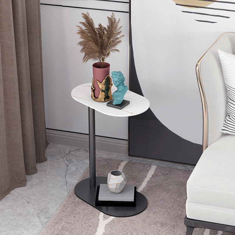 Mid-Century Modern Stone Top Side Table Elliptical Pedestal End Table 24"H x 20"L x 12"W Black White Clearhalo 'Coffee & Accent Tables' 'End & Side Tables' 'end_side_table' 'Furniture' 'furniture_end_side_table' 'Living Room Furniture' 4971006