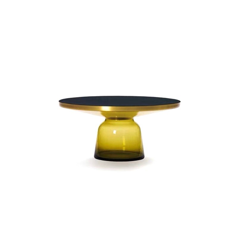 Contemporary Grey/Blue/Yellow/green/Purple Tempered Glass Round End Table 30"L x 30"W x 14"H Yellow Clearhalo 'Coffee & Accent Tables' 'End & Side Tables' 'end_side_table' 'end_side_tables' 'furn' 'furn_end_side_tables' 'Furniture' 'furniture_end_side_table' 'Living Room Furniture' 4971054