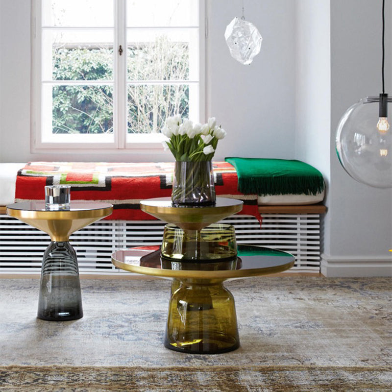 Contemporary Grey/Blue/Yellow/green/Purple Tempered Glass Round End Table Clearhalo 'Coffee & Accent Tables' 'End & Side Tables' 'end_side_table' 'end_side_tables' 'furn' 'furn_end_side_tables' 'Furniture' 'furniture_end_side_table' 'Living Room Furniture' 4971058