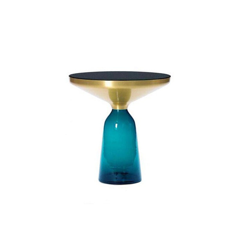 Contemporary Grey/Blue/Yellow/green/Purple Tempered Glass Round End Table 20"L x 20"W x 21"H Blue Clearhalo 'Coffee & Accent Tables' 'End & Side Tables' 'end_side_table' 'end_side_tables' 'furn' 'furn_end_side_tables' 'Furniture' 'furniture_end_side_table' 'Living Room Furniture' 4971059