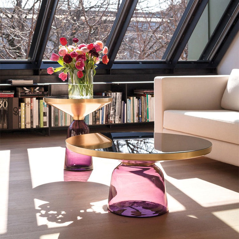 Contemporary Grey/Blue/Yellow/green/Purple Tempered Glass Round End Table Clearhalo 'Coffee & Accent Tables' 'End & Side Tables' 'end_side_table' 'end_side_tables' 'furn' 'furn_end_side_tables' 'Furniture' 'furniture_end_side_table' 'Living Room Furniture' 4971060