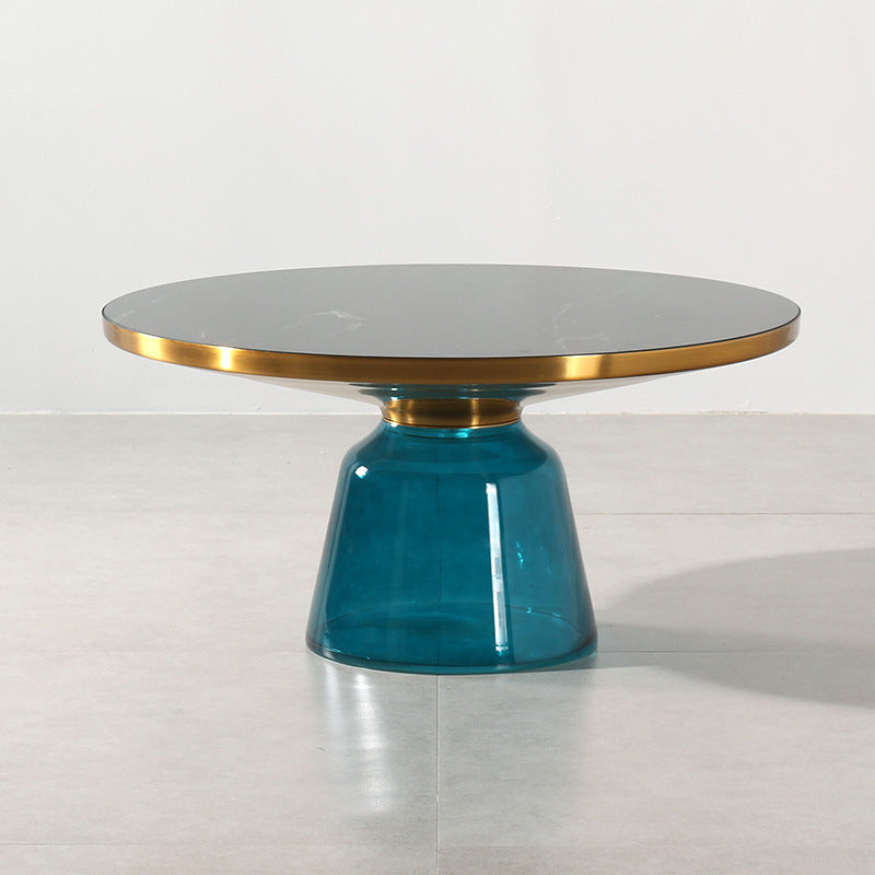 Contemporary Grey/Blue/Yellow/green/Purple Tempered Glass Round End Table 30"L x 30"W x 14"H Blue Clearhalo 'Coffee & Accent Tables' 'End & Side Tables' 'end_side_table' 'end_side_tables' 'furn' 'furn_end_side_tables' 'Furniture' 'furniture_end_side_table' 'Living Room Furniture' 4971062